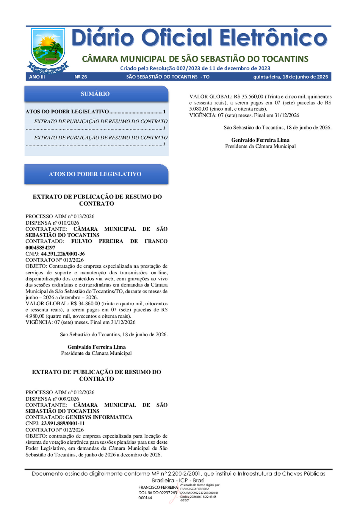Diário Oficial N° 026